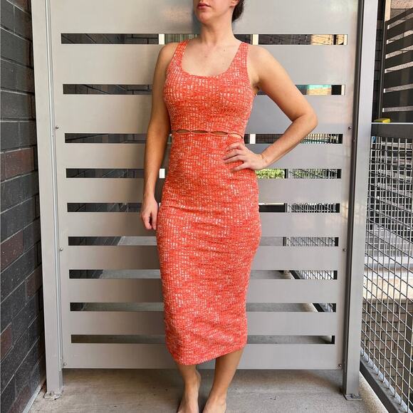 Topshop Orange Space Dye Cut Out Midi Dress Size S - Picture 1 of 7